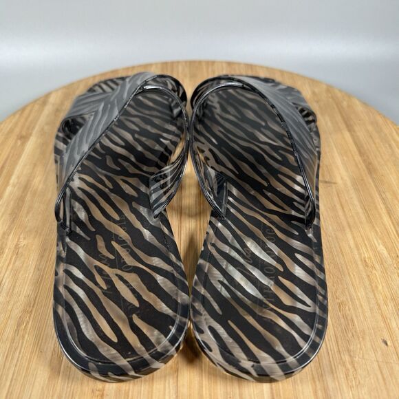 Matisse Anthropologie Jelly Black & Clear Zebra Print Slides Sz 9 - Picture 4 of 7